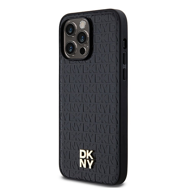 DKNY Leather Pattern Metal Logo MagSafe case for iPhone 13 Pro Max - black