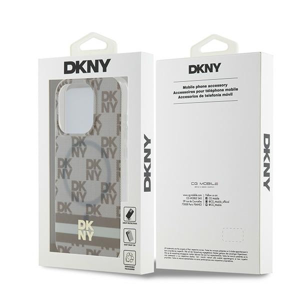 DKNY IML Checkered Mono Pattern &amp; Printed Stripes MagSafe case for iPhone 14 Pro - beige