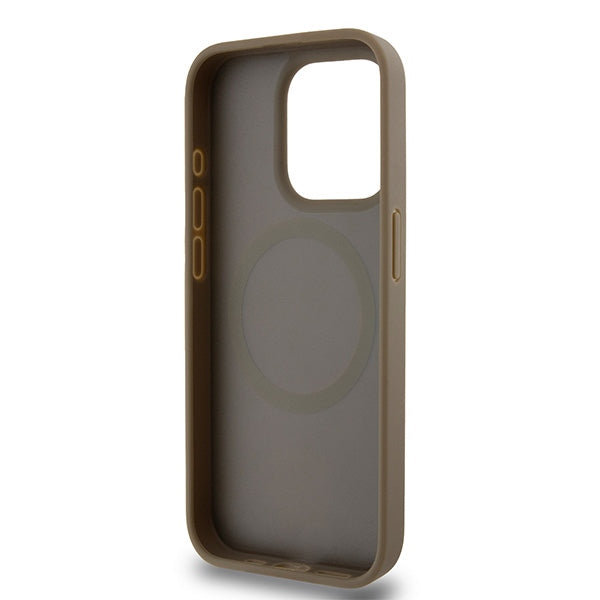 DKNY Leather Pattern Metal Logo MagSafe case for iPhone 14 Pro - brown