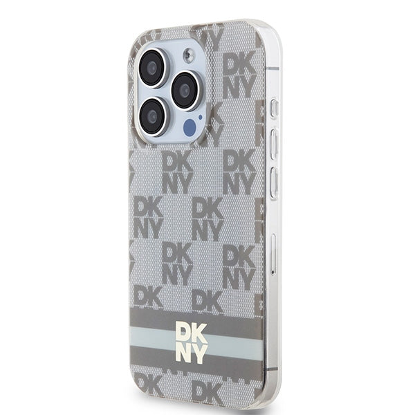 DKNY IML Checkered Mono Pattern &amp; Printed Stripes MagSafe case for iPhone 14 Pro Max - beige