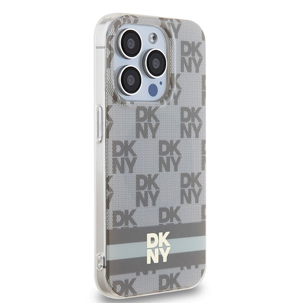 DKNY IML Checkered Mono Pattern &amp; Printed Stripes MagSafe case for iPhone 14 Pro Max - beige