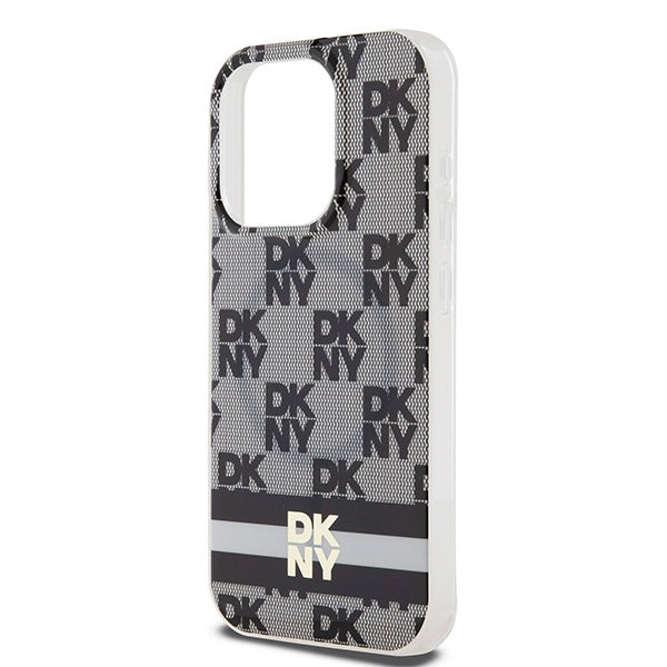 DKNY IML Checkered Mono Pattern &amp; Printed Stripes MagSafe Case for iPhone 15 Pro - Black
