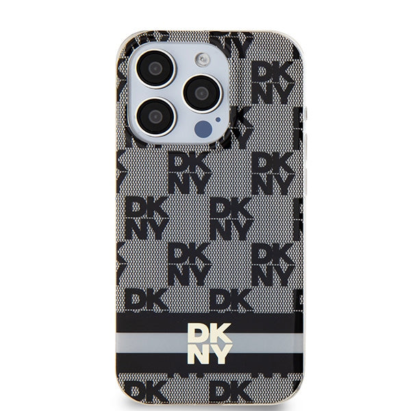 DKNY IML Checkered Mono Pattern &amp; Printed Stripes MagSafe Case for iPhone 15 Pro - Black