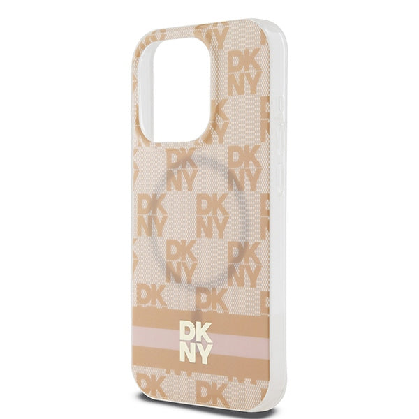 DKNY IML Checkered Mono Pattern &amp; Printed Stripes MagSafe case for iPhone 15 Pro - pink