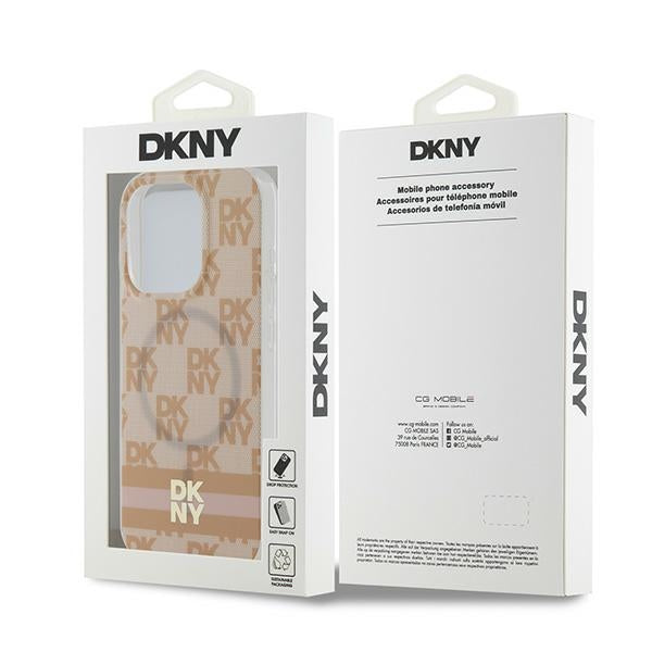 DKNY IML Checkered Mono Pattern &amp; Printed Stripes MagSafe case for iPhone 15 Pro - pink
