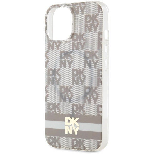 DKNY IML Checkered Mono Pattern &amp; Printed Stripes MagSafe Case for iPhone 15 Plus / 14 Plus - Beige