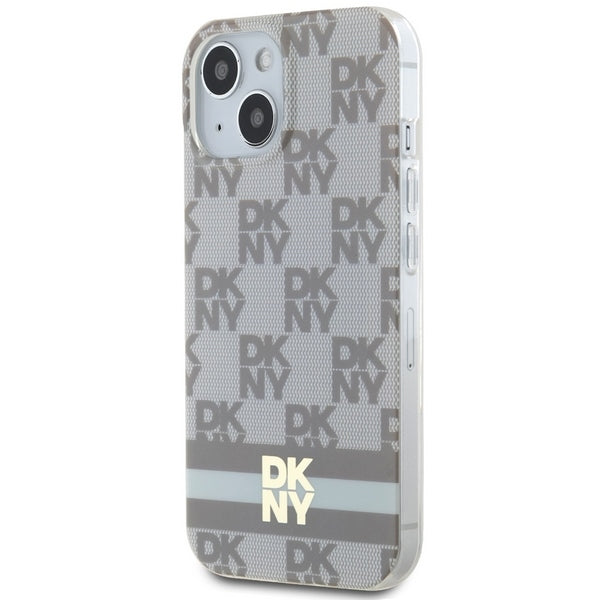 DKNY IML Checkered Mono Pattern &amp; Printed Stripes MagSafe Case for iPhone 15 Plus / 14 Plus - Beige