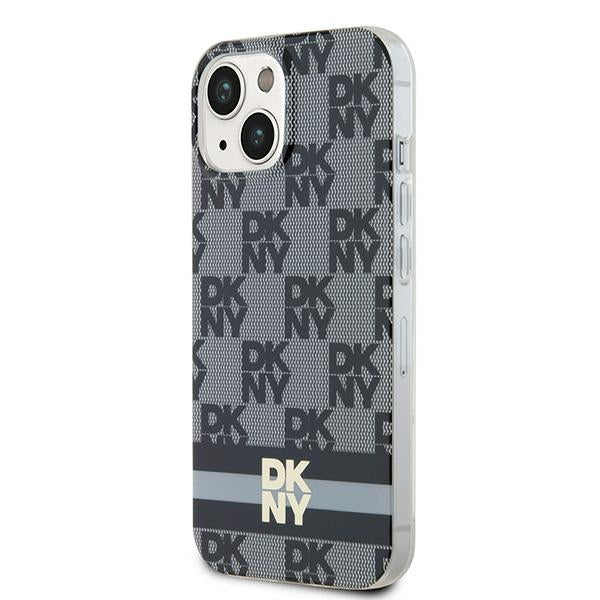 DKNY IML Checkered Mono Pattern &amp; Printed Stripes MagSafe Case for iPhone 15 Plus / 14 Plus - Black