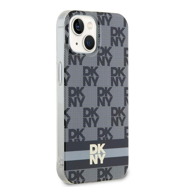 DKNY IML Checkered Mono Pattern &amp; Printed Stripes MagSafe Case for iPhone 15 Plus / 14 Plus - Black