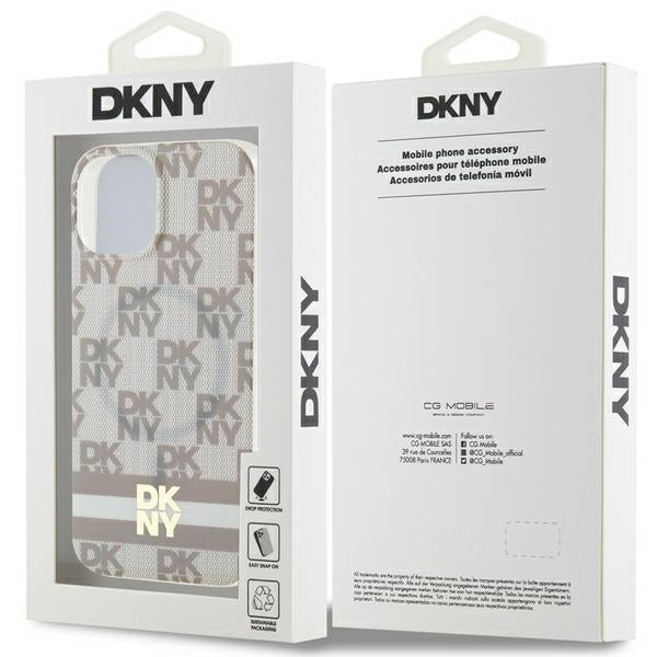 DKNY IML Checkered Mono Pattern &amp; Printed Stripes MagSafe case for iPhone 15 / 14 / 13 - beige