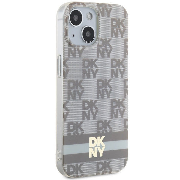 DKNY IML Checkered Mono Pattern &amp; Printed Stripes MagSafe case for iPhone 15 / 14 / 13 - beige