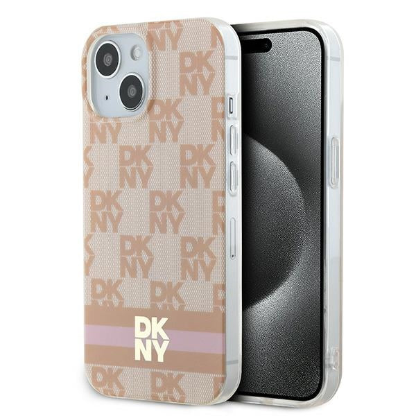 DKNY IML Checkered Mono Pattern &amp; Printed Stripes MagSafe case for iPhone 15 / 14 / 13 - pink