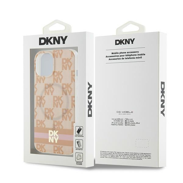 DKNY IML Checkered Mono Pattern &amp; Printed Stripes MagSafe case for iPhone 15 / 14 / 13 - pink