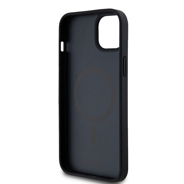 DKNY Leather Pattern Metal Logo MagSafe Case for iPhone 15/14/13 - Black