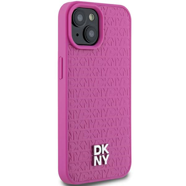 DKNY Leather Pattern Metal Logo MagSafe case for iPhone 15 / 14 / 13 - pink