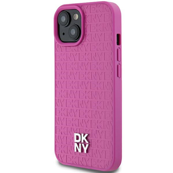 DKNY Leather Pattern Metal Logo MagSafe case for iPhone 15 / 14 / 13 - pink