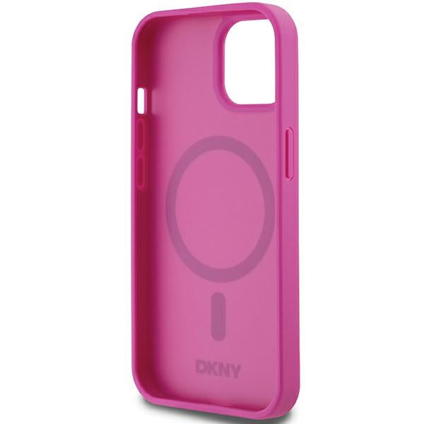 DKNY Leather Pattern Metal Logo MagSafe case for iPhone 15 / 14 / 13 - pink