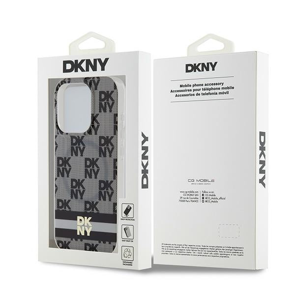 DKNY IML Checkered Mono Pattern &amp; Printed Stripes MagSafe Case for iPhone 15 Pro Max - Black
