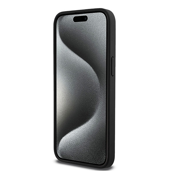 DKNY Leather Monogram Pattern Metal Logo MagSafe Case for iPhone 15 Pro Max - Black