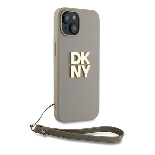 DKNY Wrist Strap Stock Logo case for iPhone 15 Plus - beige