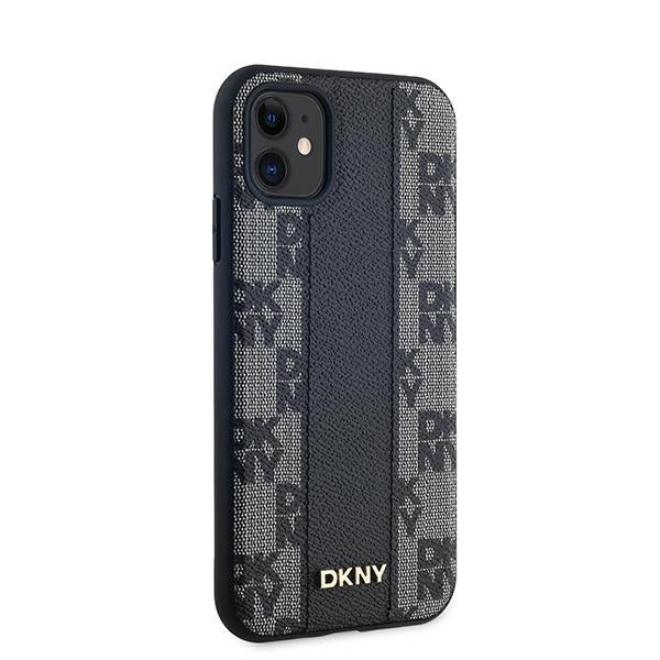 DKNY Leather Checkered Mono Pattern MagSafe Case for iPhone 11 / Xr - Black