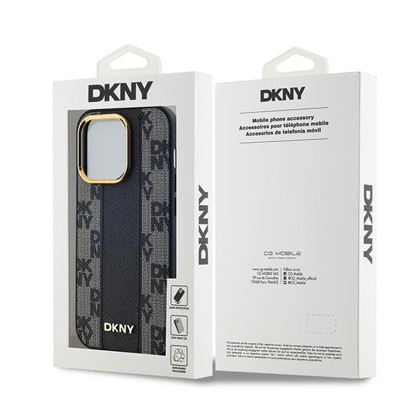DKNY Leather Checkered Mono Pattern MagSafe Case for iPhone 13 Pro Max - Black