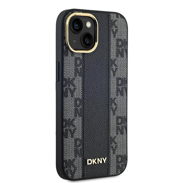 DKNY Leather Checkered Mono Pattern MagSafe Case for iPhone 14/15/13 - Black