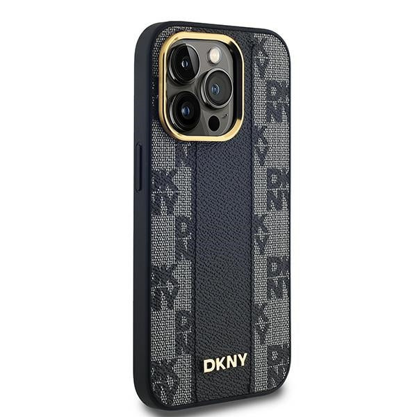 DKNY Leather Checkered Mono Pattern MagSafe Case for iPhone 14 Pro Max - Black