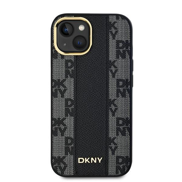 DKNY Leather Checkered Mono Pattern MagSafe Case for iPhone 15 Plus / 14 Plus - Black