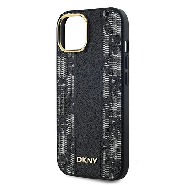 DKNY Leather Checkered Mono Pattern MagSafe Case for iPhone 15 Plus / 14 Plus - Black