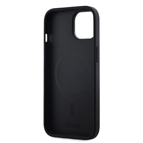 DKNY Leather Checkered Mono Pattern MagSafe Case for iPhone 15/14/13 - Black