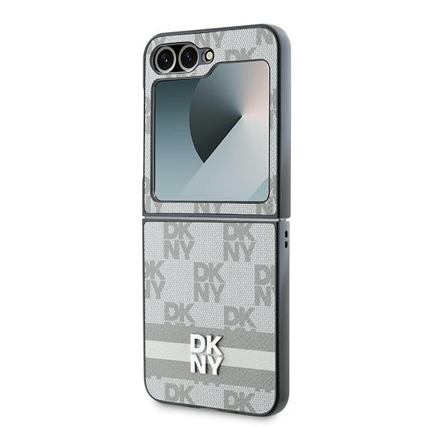 DKNY Checkered Pattern Printed Stripes Case for Samsung Galaxy Z Flip 6 - Beige