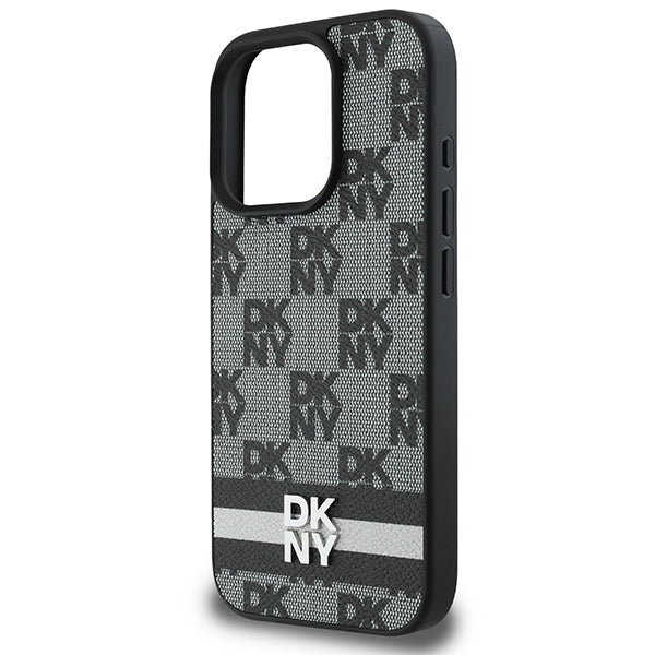 DKNY Checkered Pattern & Printed Stripes case for iPhone 16 Pro - black