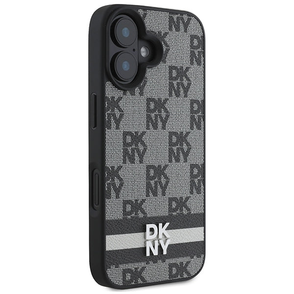 DKNY Checkered Pattern &amp; Printed Stripes iPhone 16 Case - Black