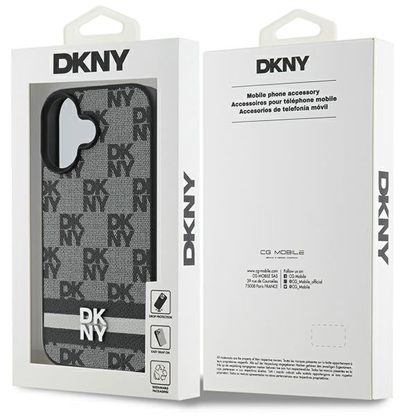 DKNY Checkered Pattern &amp; Printed Stripes iPhone 16 Case - Black
