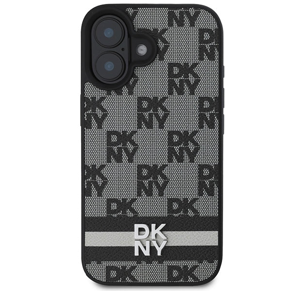DKNY Checkered Pattern &amp; Printed Stripes iPhone 16 Case - Black