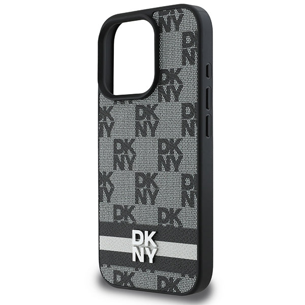 DKNY Checkered Pattern & Printed Stripes case for iPhone 16 Pro Max - black