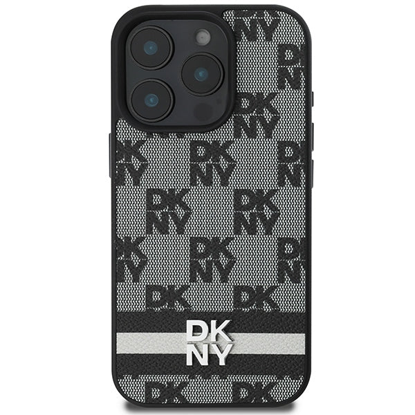 DKNY Checkered Pattern & Printed Stripes case for iPhone 16 Pro Max - black