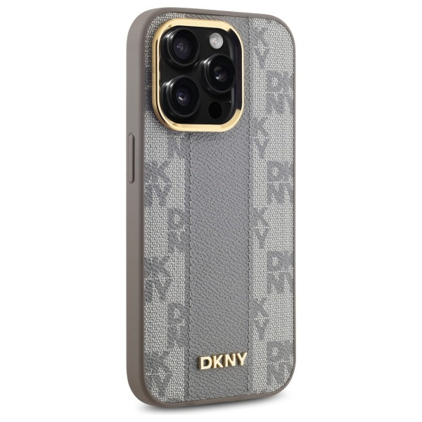 DKNY Leather Checkered Mono Pattern MagSafe iPhone 14 Pro Case - Beige