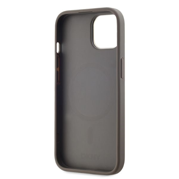 DKNY Leather Checkered Mono Pattern MagSafe iPhone 15 Case - Beige
