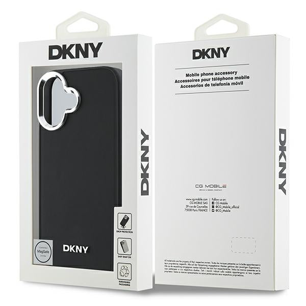 DKNY Plain Silver Logo MagSafe iPhone 16 Case - Black