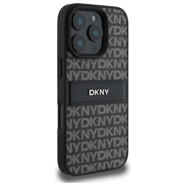 DKNY Texture Pattern Tonal Stripe iPhone 16 Pro Case - Black
