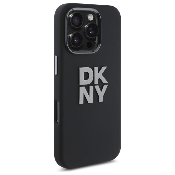DKNY Liquid Silicone Metal Logo iPhone 16 Pro Max Case - Black