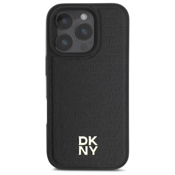 DKNY Repeat Pattern Stack Logo MagSafe iPhone 16 Pro Case - Black