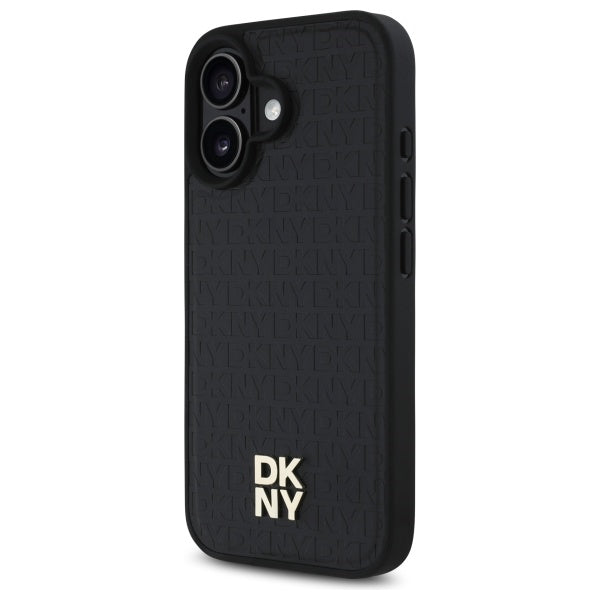 DKNY Repeat Pattern Stack Logo MagSafe iPhone 16 Case - Black