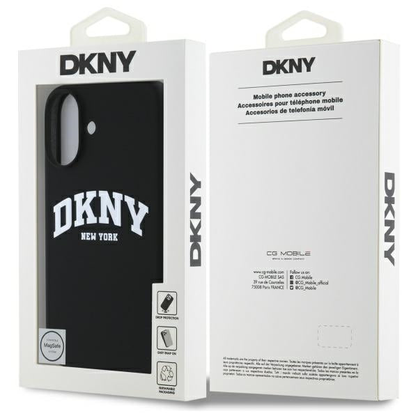 DKNY Silicone White Printed Logo MagSafe iPhone 16 Case - Black