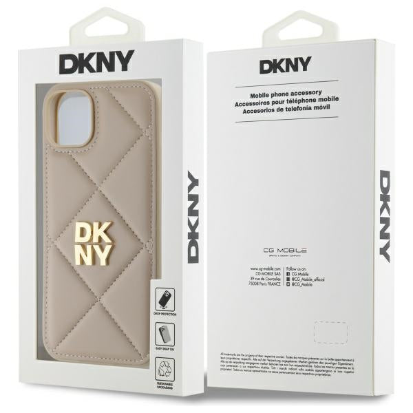 DKNY Quilted Stack Logo iPhone 15 Plus Case - Beige