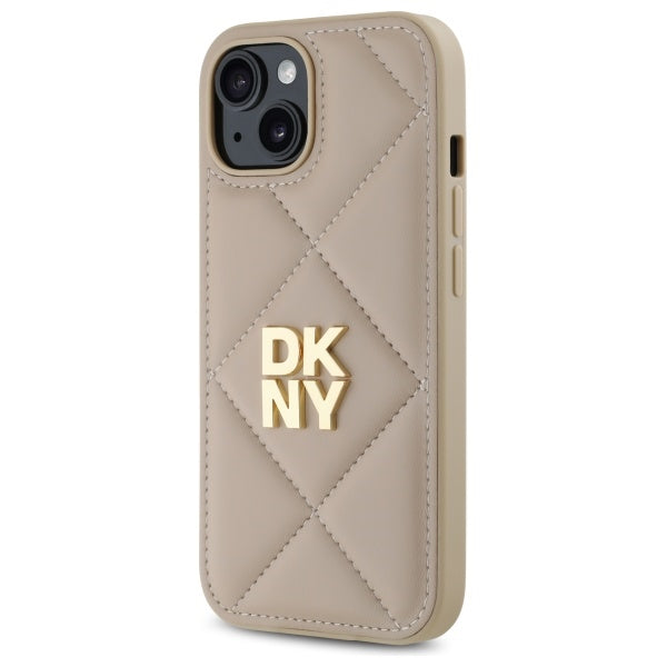 DKNY Quilted Stack Logo iPhone 15 Case - Beige