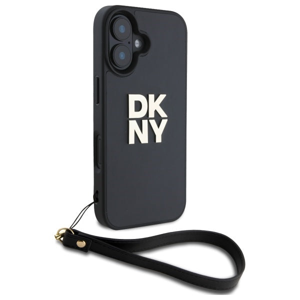 DKNY Wrist Strap Stock Logo iPhone 16 Case - Black