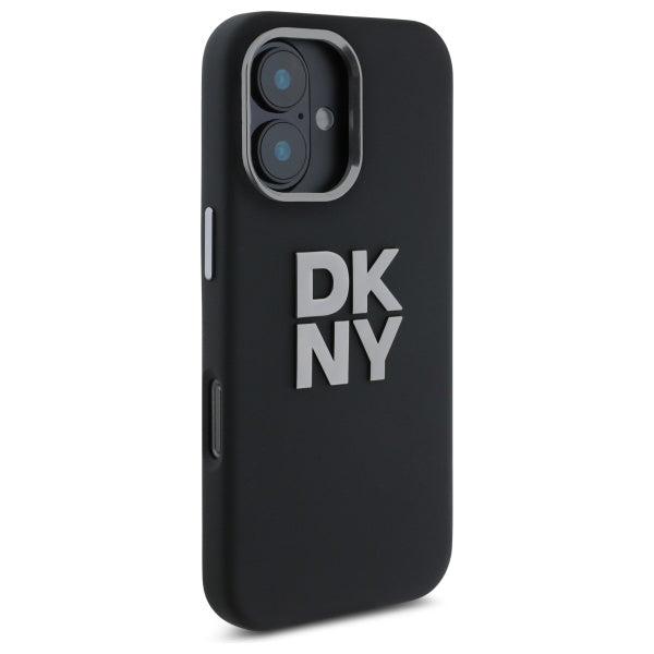 DKNY Liquid Silicone Metal Logo iPhone 16 Case - Black